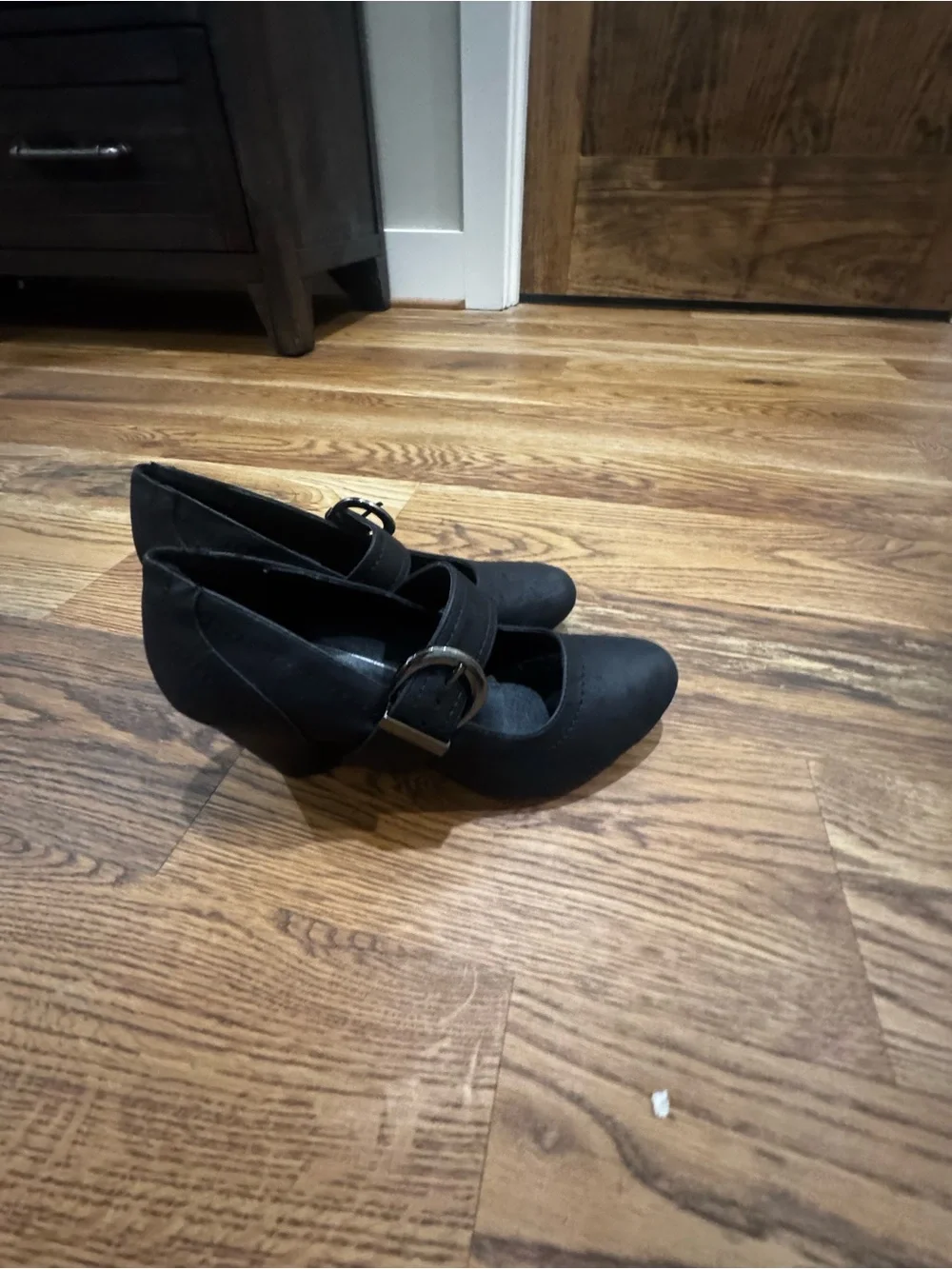 Pesaro Black “MARIA” Mary Jane’s  Black Mary Jane heels with Round Buckle Strap